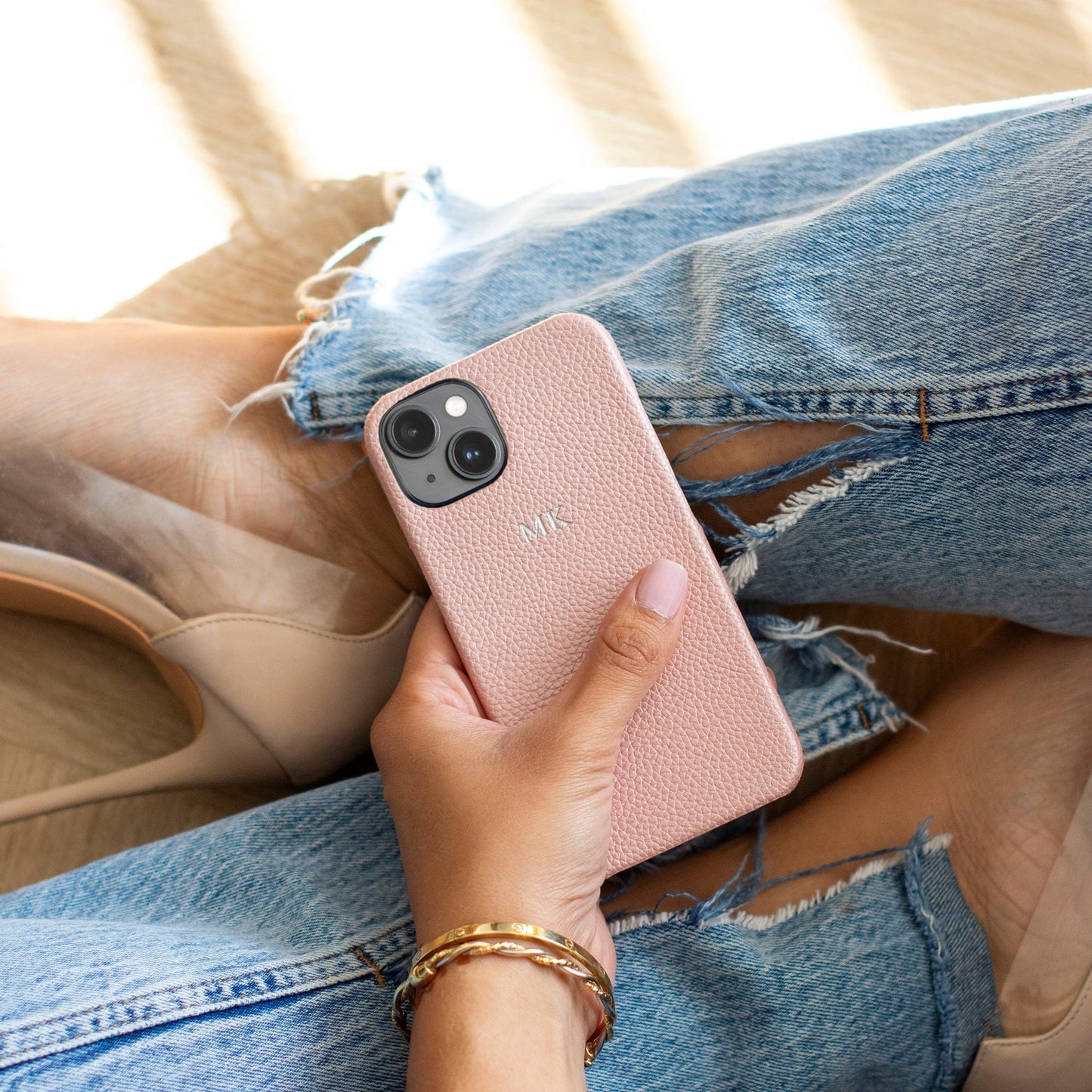 Pebble Rose Hush — Funda de Piel Personalizada
